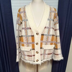 Plaid Button-Up Cardigan Sweater